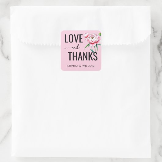 Sticker Carré Note d'amour florale rose chaud (Sac)