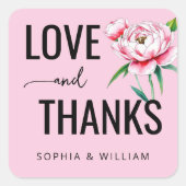 Sticker Carré Note d'amour florale rose chaud (Devant)