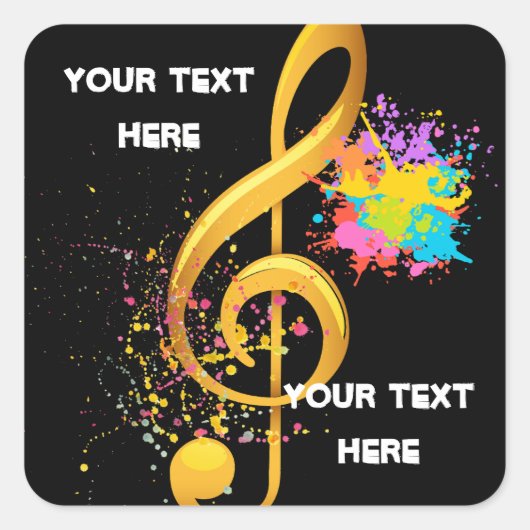 Sticker Carré Note musicale Fun Treble Clef. Texte modifiable (Devant)