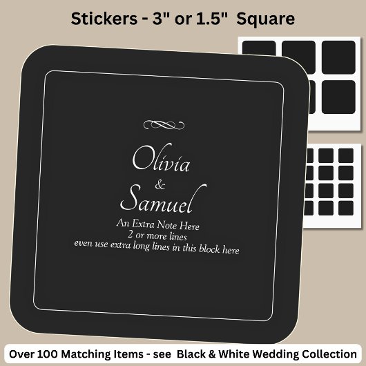 Sticker Carré Note + Noms des Mariés Noir Blanc Infini 