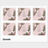 Sticker Carré Note, Noms des Mariés Roses Roses et Colombes Mari (Feuille)