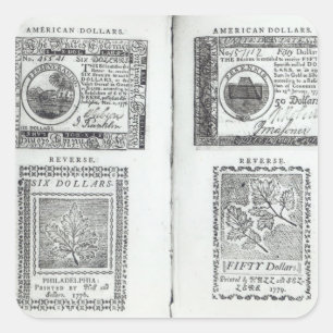 Sticker Carré Notes de la monnaie continentale