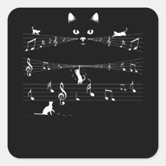 Sticker Carré Notes de musique de chat