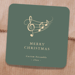 Sticker Carré Notes de musique en or simple Noël vert