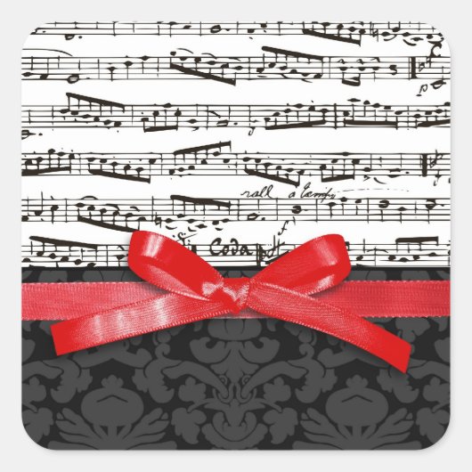 Sticker Carré Notes de musique et ruban faux rouge (Devant)