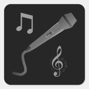 Sticker Carré Notes musicales de microphone gris argenté