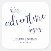 Sticker Carré Notre aventure commence dk bleu typographie mariag (Devant)