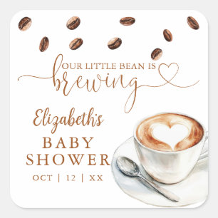 Sticker Carré Notre petite fève prépare un café Baby Shower