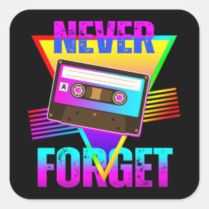 Sticker Carré N'oubliez jamais le magnétophone à cassette rétro