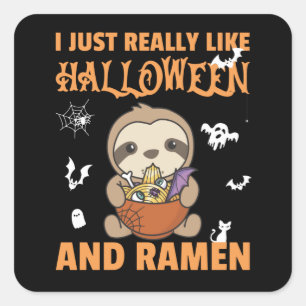 Sticker Carré Nouilles Japonaises Nouilles Halloween Sloth Ramen