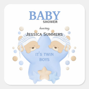 Sticker Carré Nounours couchage mignon Twin Baby Boys Douche Sq