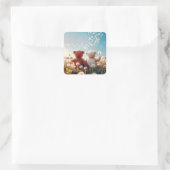 Sticker Carré Nounours dans un champ de Dandelion (Sac)