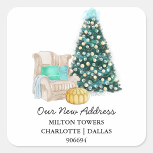 Sticker Carré Nous Avons Déménagé Arbre de Noël Nouvelle adr