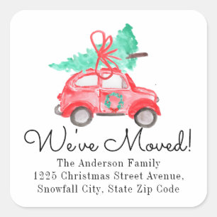 Sticker Carré Nous avons déménagé Arbre de Noël Red Adresse voit
