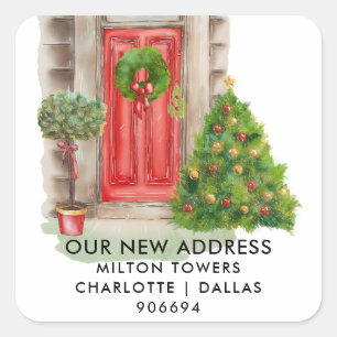 Sticker Carré Nous avons déplacé adresse rouge de Noël de