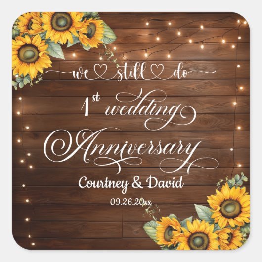 Sticker Carré Nous Continuons À Faire 1Er Anniversaire Mariage L (Devant)