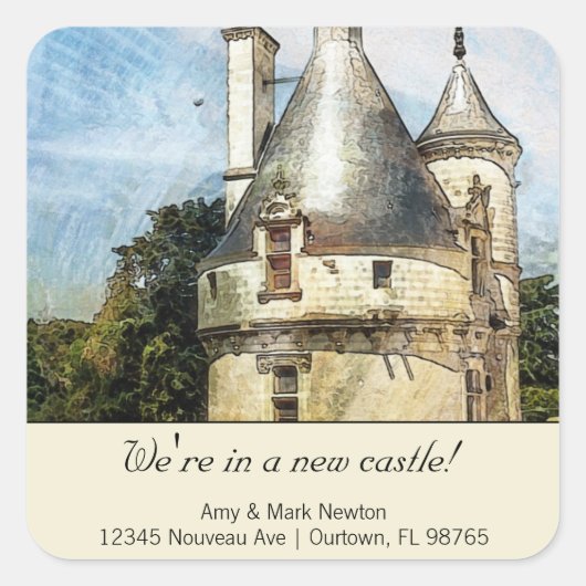 Sticker Carré Nous sommes dans un nouveau château personnalisé n (Devant)