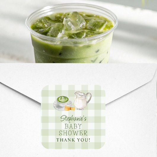 Sticker Carré Nous vous aimons tellement Matcha Vert Gingham Bab