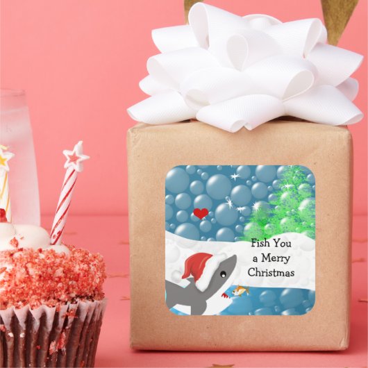 Sticker Carré Nous Vous Poissons Un Joyeux Requin De Noël (Fête)