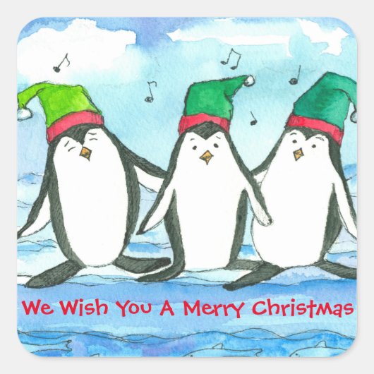 Sticker Carré Nous Vous Souhaitons Un Joyeux Pingouins De Noël (Devant)