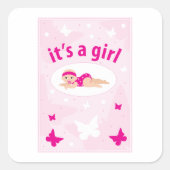Sticker Carré Nouveau bébé Faire-part fille (Devant)