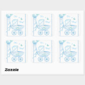 Sticker Carré Nouveau Bébé Garçon Bleu Buggy et Ballons (Feuille)