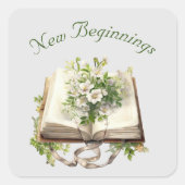 Sticker Carré Nouveau début Floral Open Book Mariage (Devant)