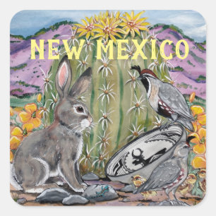 Sticker Carré Nouveau-Mexique Southwest Animal Cactus Art Souven
