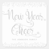 Sticker Carré Nouvel an Cheval Chic Silver Snowflakes Blanc Pers (Devant)