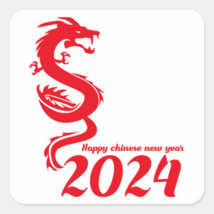 Sticker Carré Nouvel An chinois 2024 : Bonne année du dragon