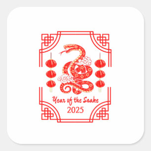 Sticker Carré Nouvel An chinois 2025 Les coins lanternes de serp