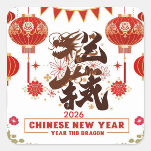Sticker Carré Nouvel an chinois 2026 année du dragon