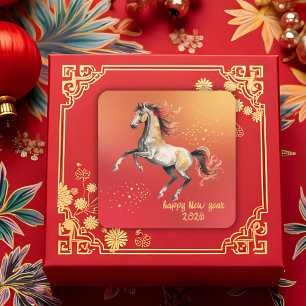 Sticker Carré Nouvel An chinois 2026 Fête du Nouvel An du Cheval