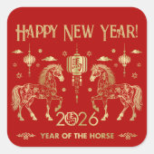 Sticker Carré Nouvel an chinois du cheval 2026 (Devant)