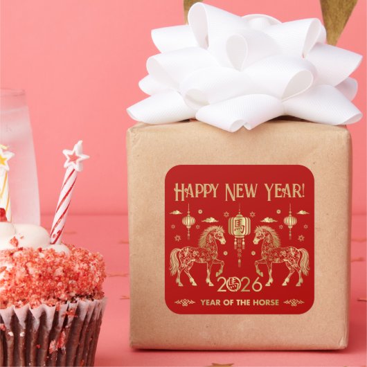 Sticker Carré Nouvel an chinois du cheval 2026 (Fête)