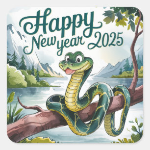 Sticker Carré Nouvel An Chinois Du Serpent À Bois Bonne Nouvelle