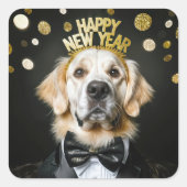 Sticker Carré Nouvel an Golden Retriever dans Tuxedo (Devant)