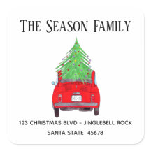 Nouvelle adresse Voiture rouge avec arbre de Noël