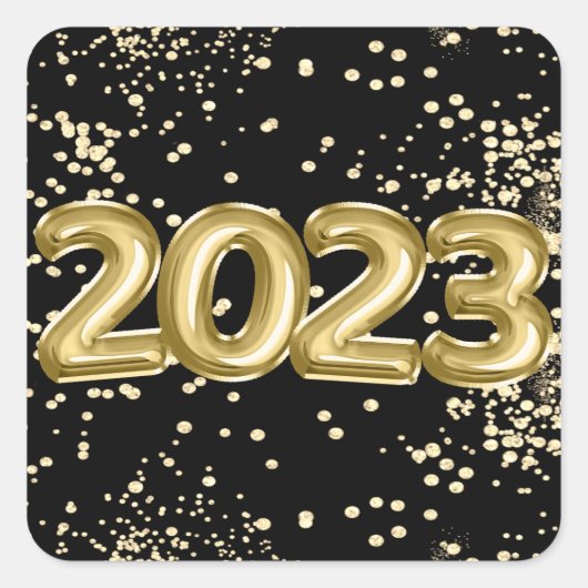 Sticker Carré Nouvelle année 2023 | Confettis et ballons noirs e (Devant)