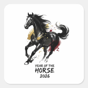 Sticker Carré Nouvelle année chinoise 2026 Cheval Art