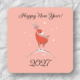 Sticker Carré Nouvelle année lunaire chinoise Feu Chèvre 2027 Zo