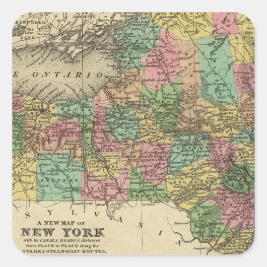 Sticker Carré Nouvelle Carte De New York (Devant)