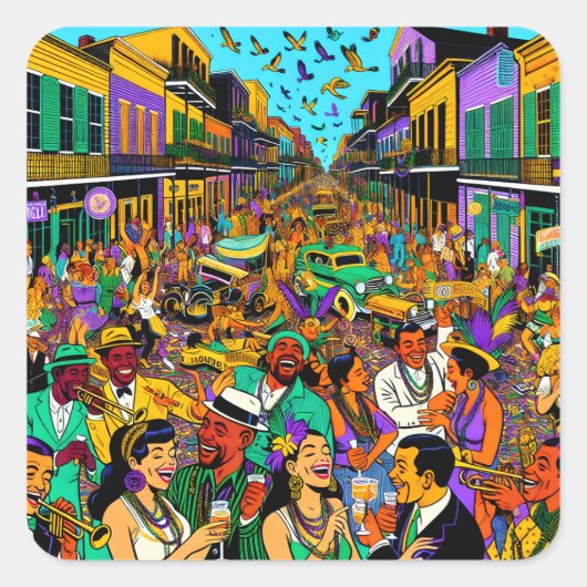 Sticker Carré Nouvelle-Orléans, Louisiane S'Amuser (Devant)