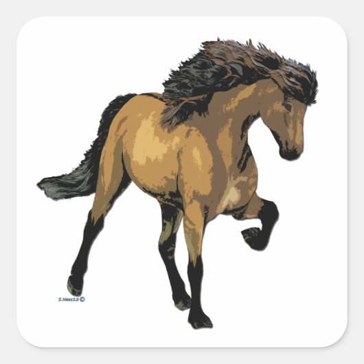 Sticker Carré Nouvelle Vogue Buckskin Gaated Horse (Devant)