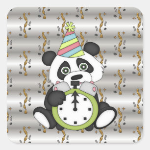 Sticker Carré Nouvelles années d'Ève d'ours d'autocollant de