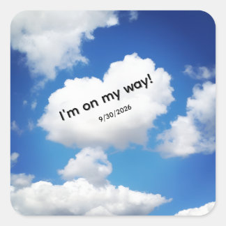 Sticker Carré Nuage de cœur fantaisiste Je suis en route Cadeau