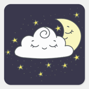 Sticker Carré Nuage et lune