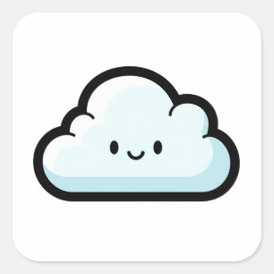 Sticker Carré Nuage Heureux – Illustration Kawaii Mignonne