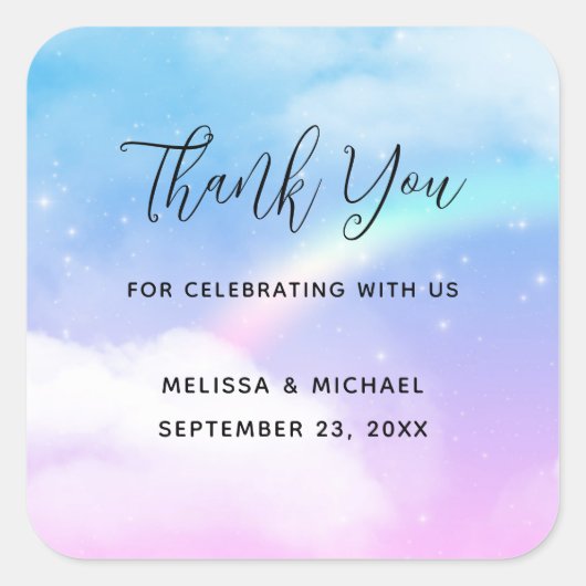 Sticker Carré Nuages magiques Pastel et Merci arc-en-ciel (Devant)