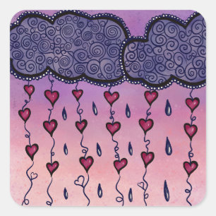 Sticker Carré Nuages mignons, coeurs et gouttes de pluie